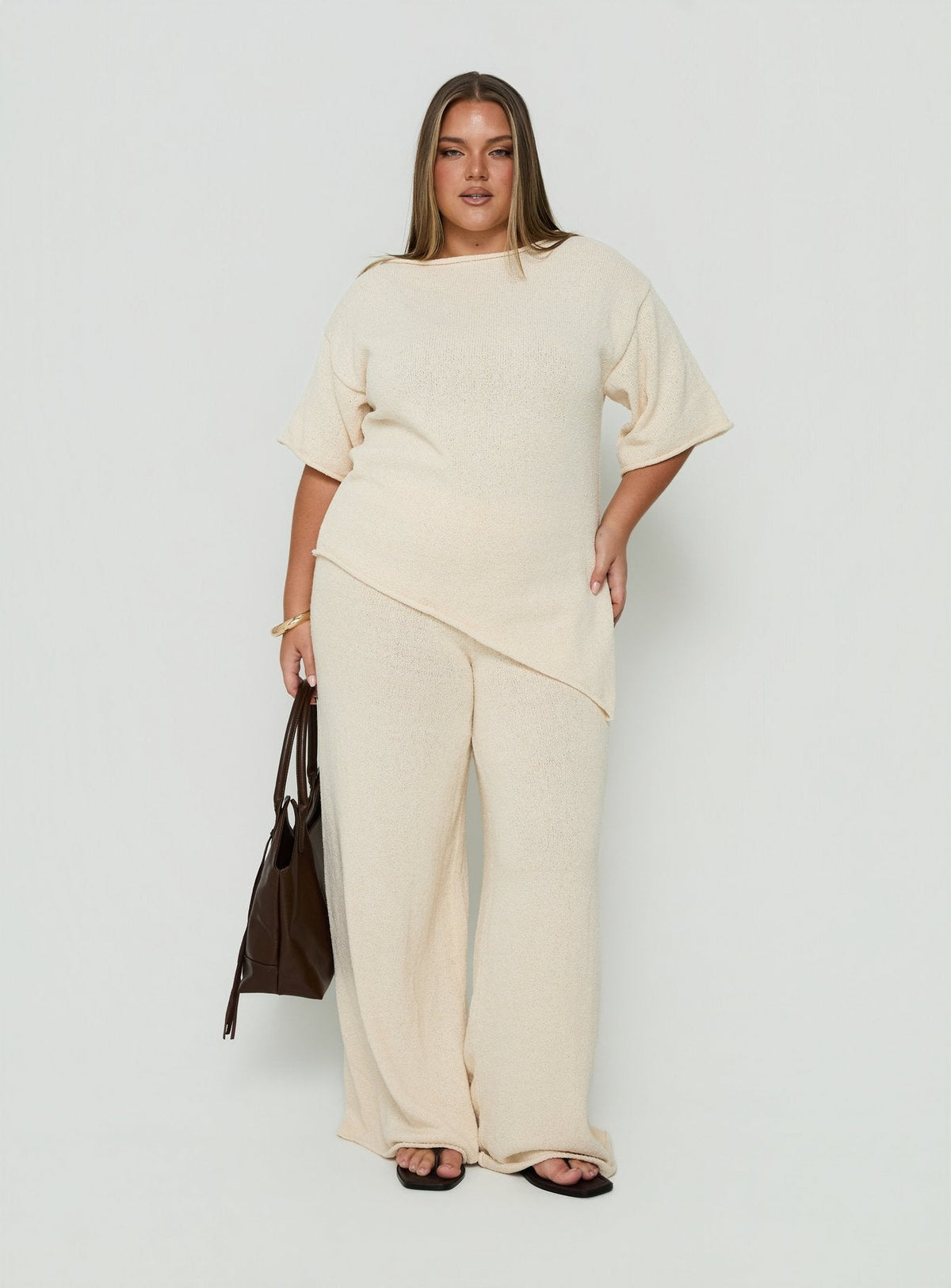 #NOVERA - Poncho Amelise Beige de Punto Talla Grande -