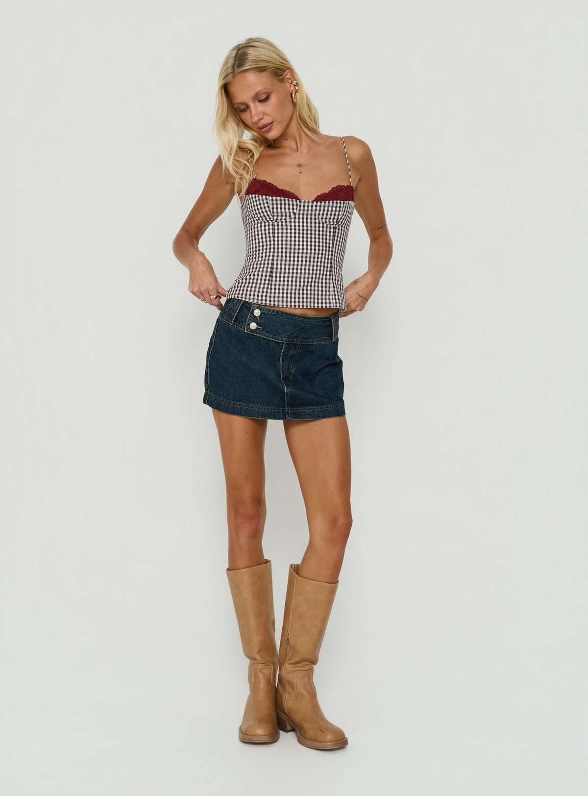#NOVERA - Minifalda Ladena Denim Crudo de Tiro Medio -