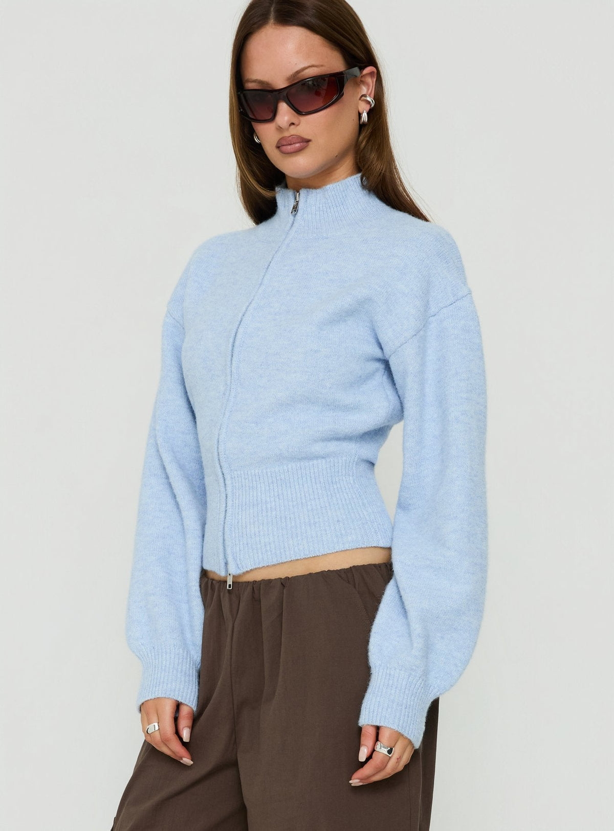 #NOVERA - Jersey Agneta Azul con Cremallera de Cuello Alto -