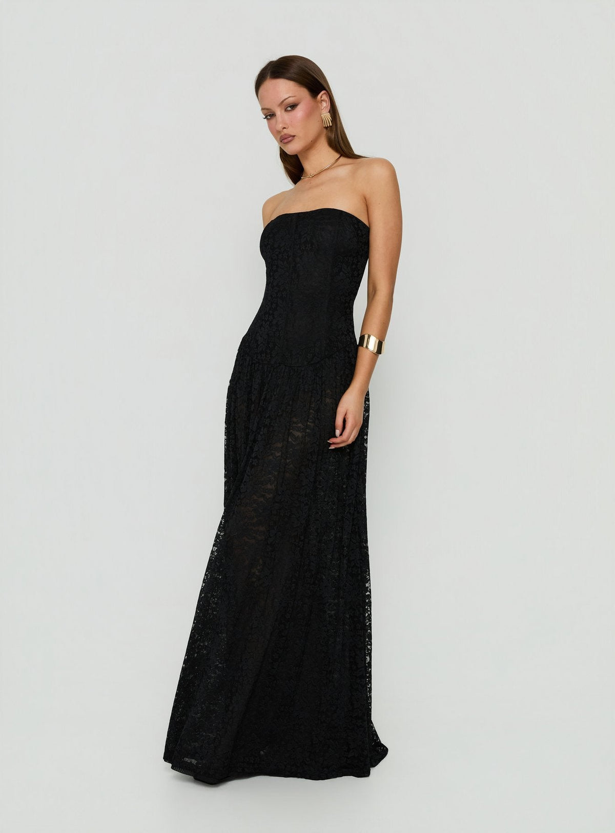 #NOVERA - Vestido Largo Diannah Negro de Encaje Corsé -