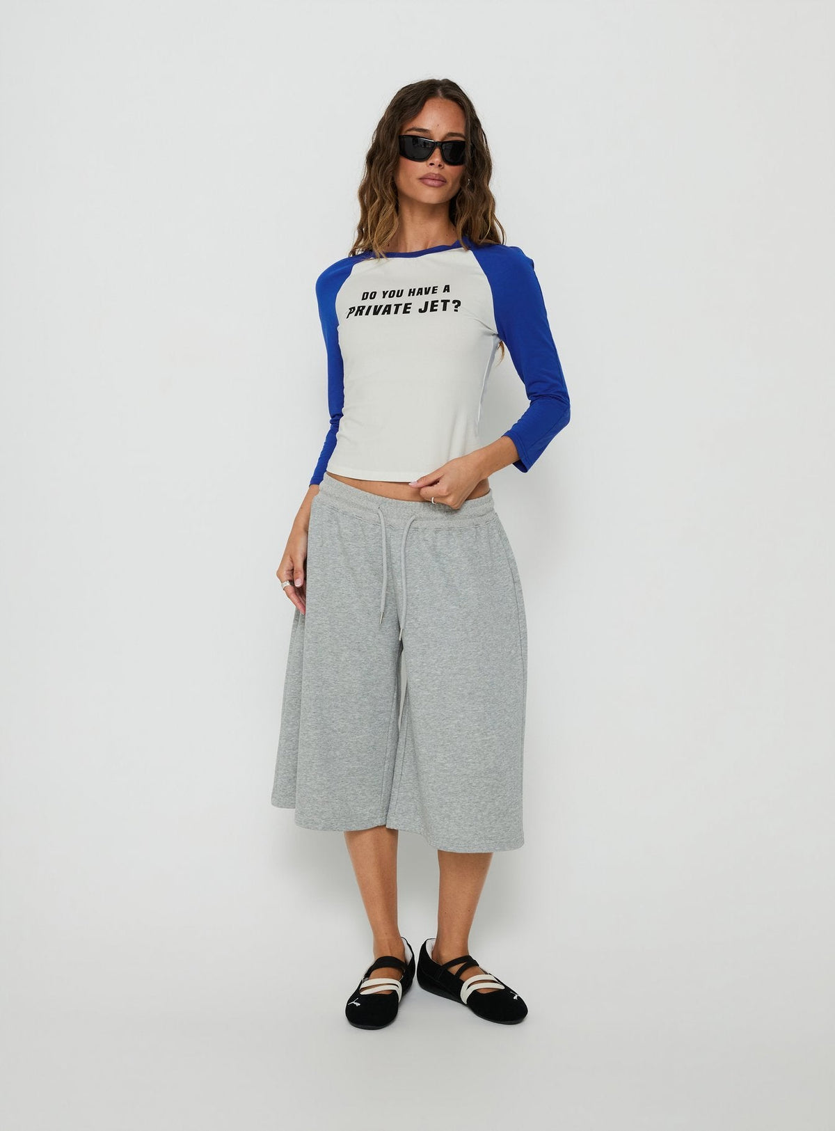 #NOVERA - Top Manuela Azul y Blanco de Manga Larga Estampada -