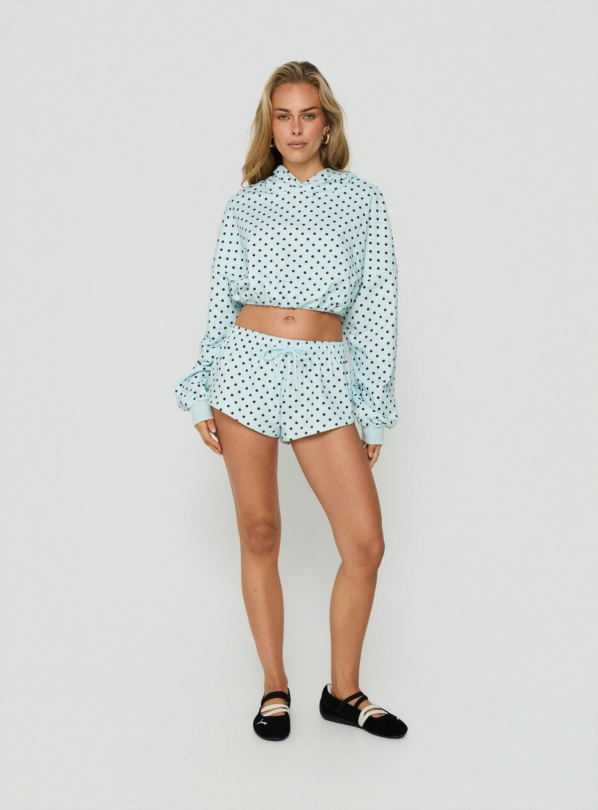 #NOVERA - Sudadera con Capucha Mayse Azul de Lunares Crop -