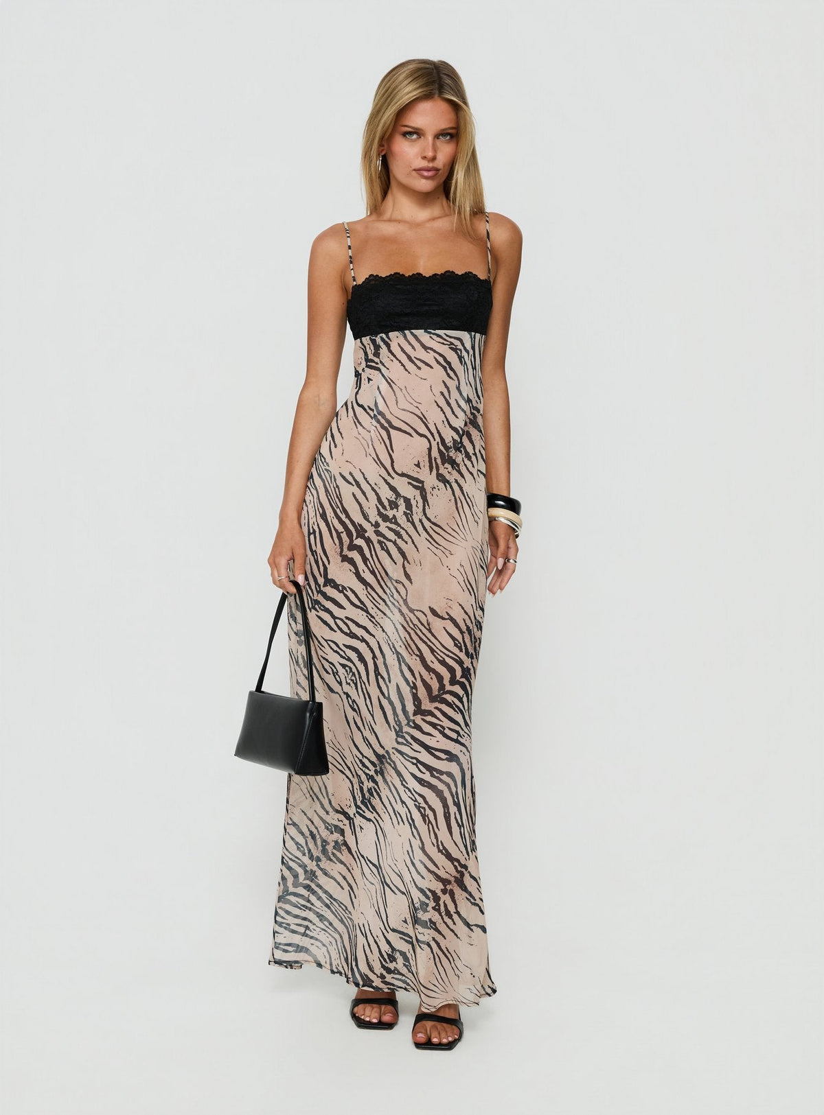 #NOVERA - Vestido Largo Kirstena Animal Print de Gasa de Encaje -