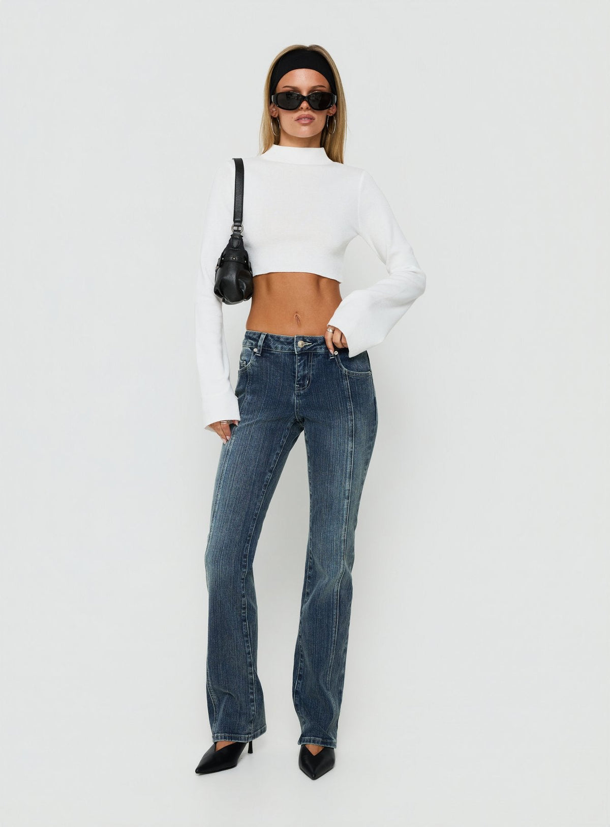 #NOVERA - Crop Top Georgily Blanco de Cuello Alto de Manga Larga -