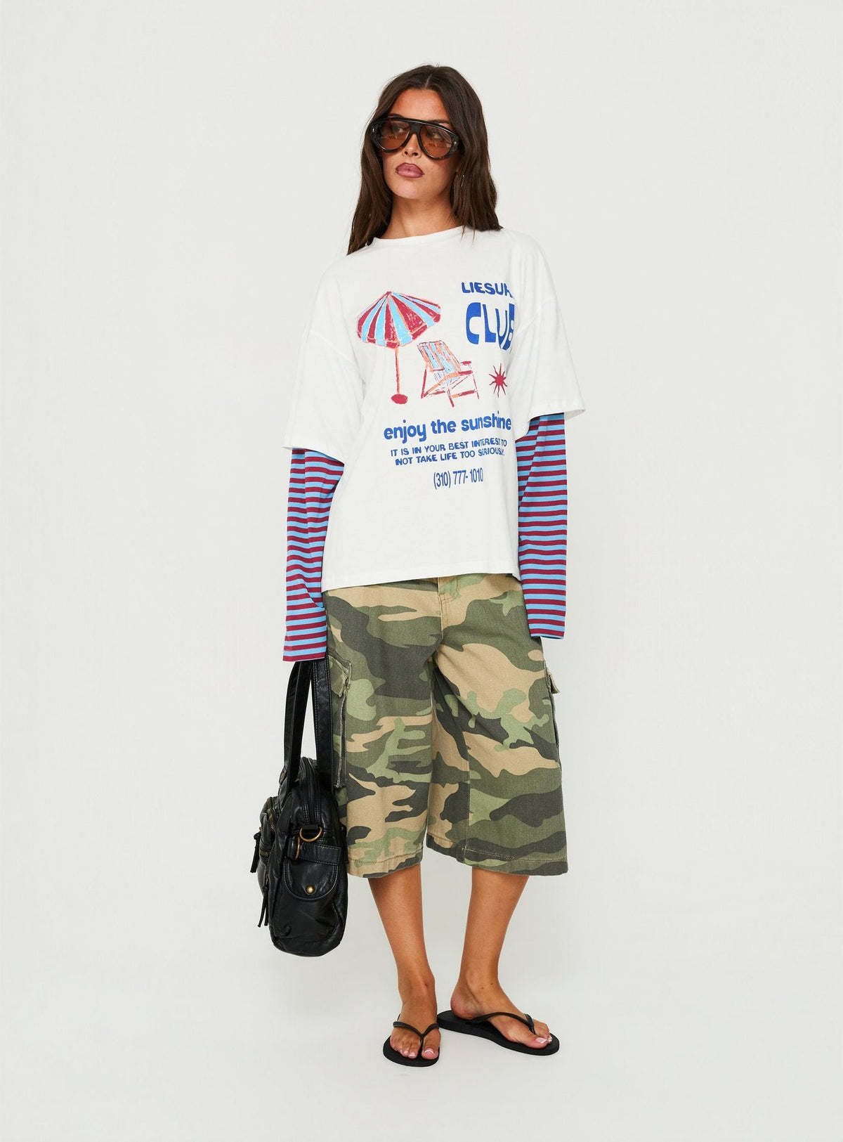 #NOVERA - Camiseta Gema Blanca y Azul de Rayas de Capas de Manga Larga -