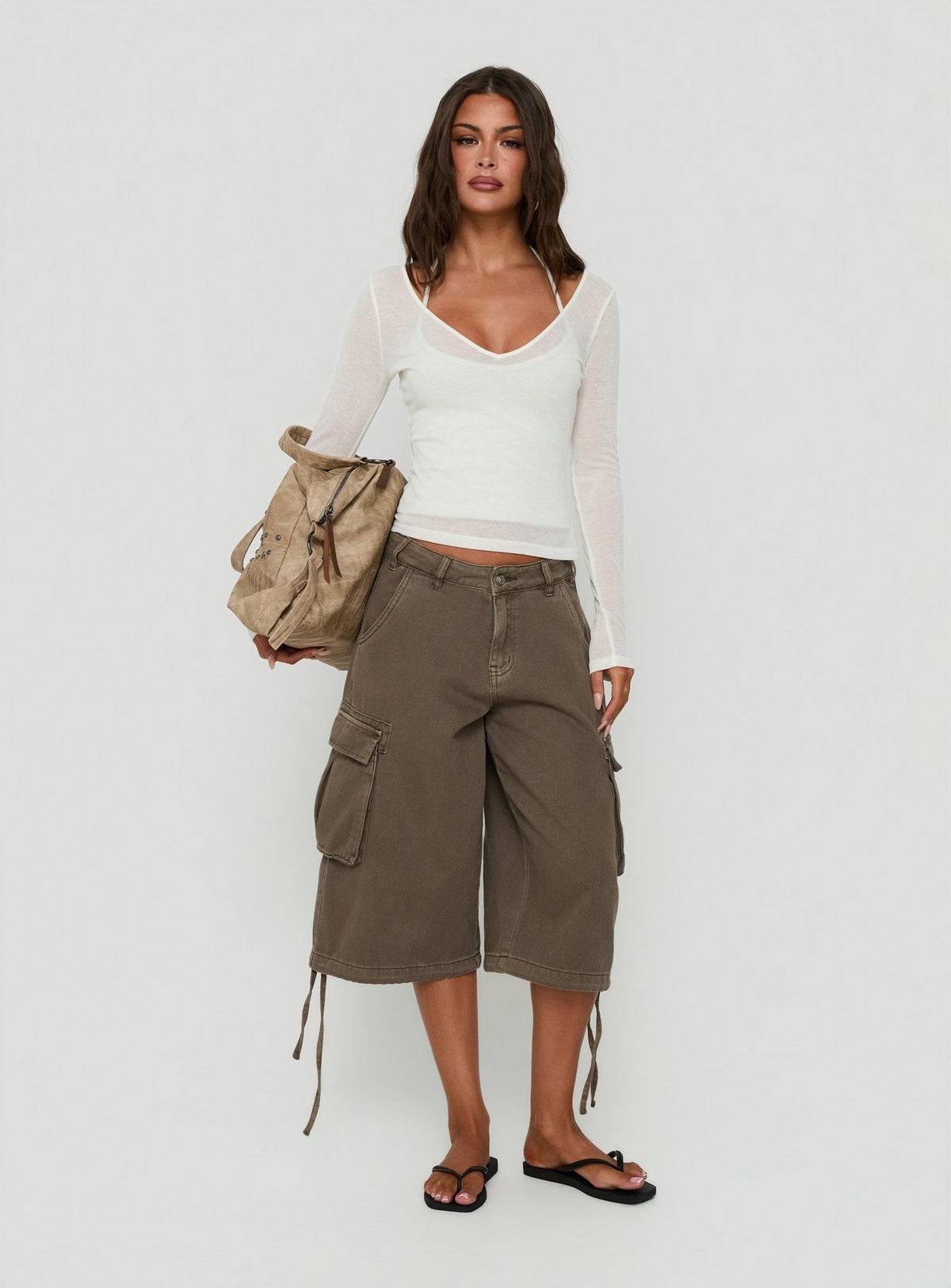 #NOVERA - Top Kaiyah Blanco Transparente con Cuello en V -