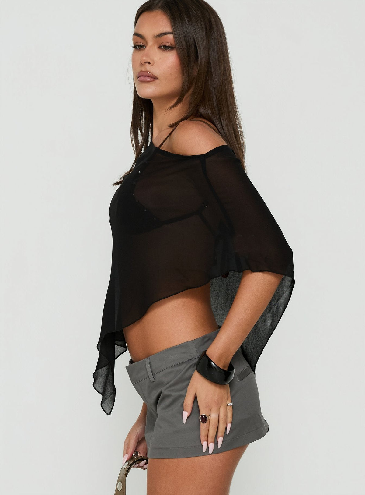 #NOVERA - Top Memento Negro Transparente Asimétrico -