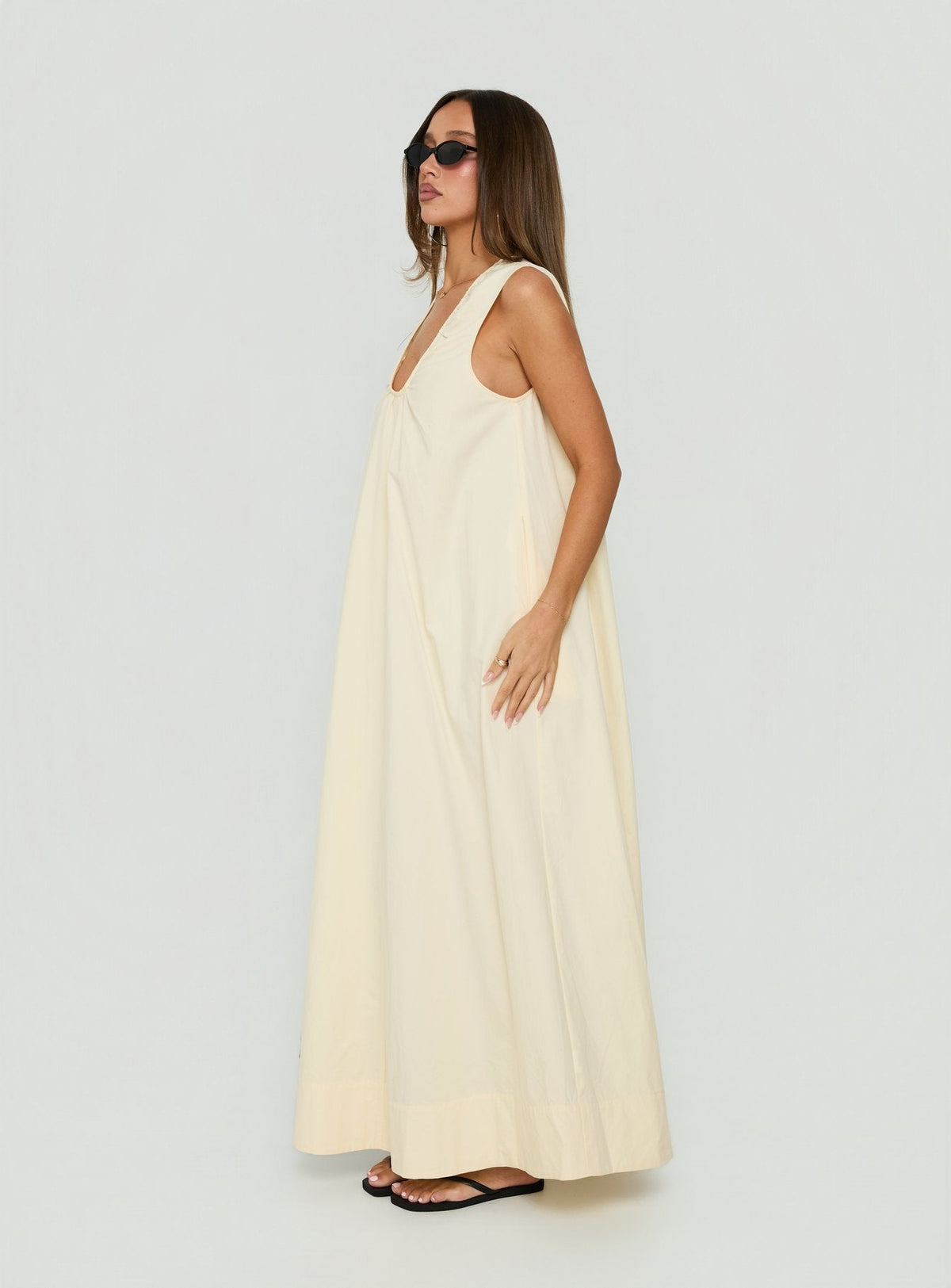 #NOVERA - Vestido Largo Eberta Amarillo Mantequilla Fruncido -