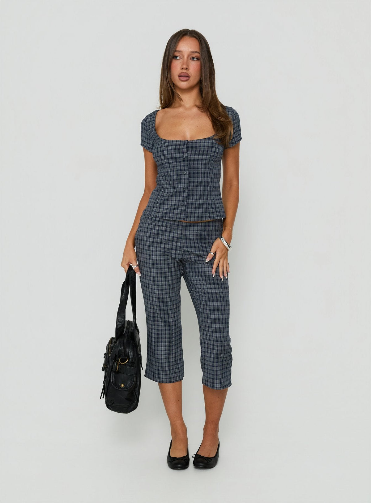 #NOVERA - Pantalón Capri Mayvie Azul Marino de Cuadros -