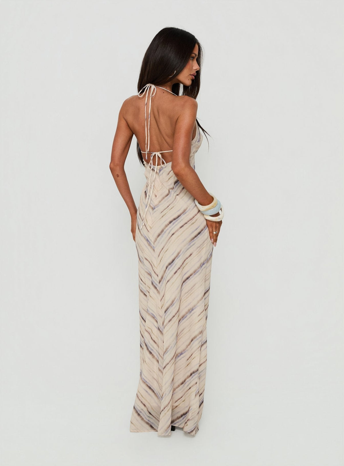 #NOVERA - Vestido Largo Esmira Crema de Rayas Halter -