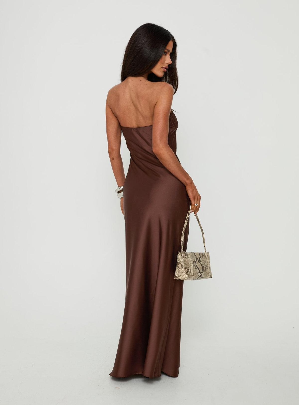#NOVERA - Vestido Largo Khalotte Marrón Palabra de Honor -