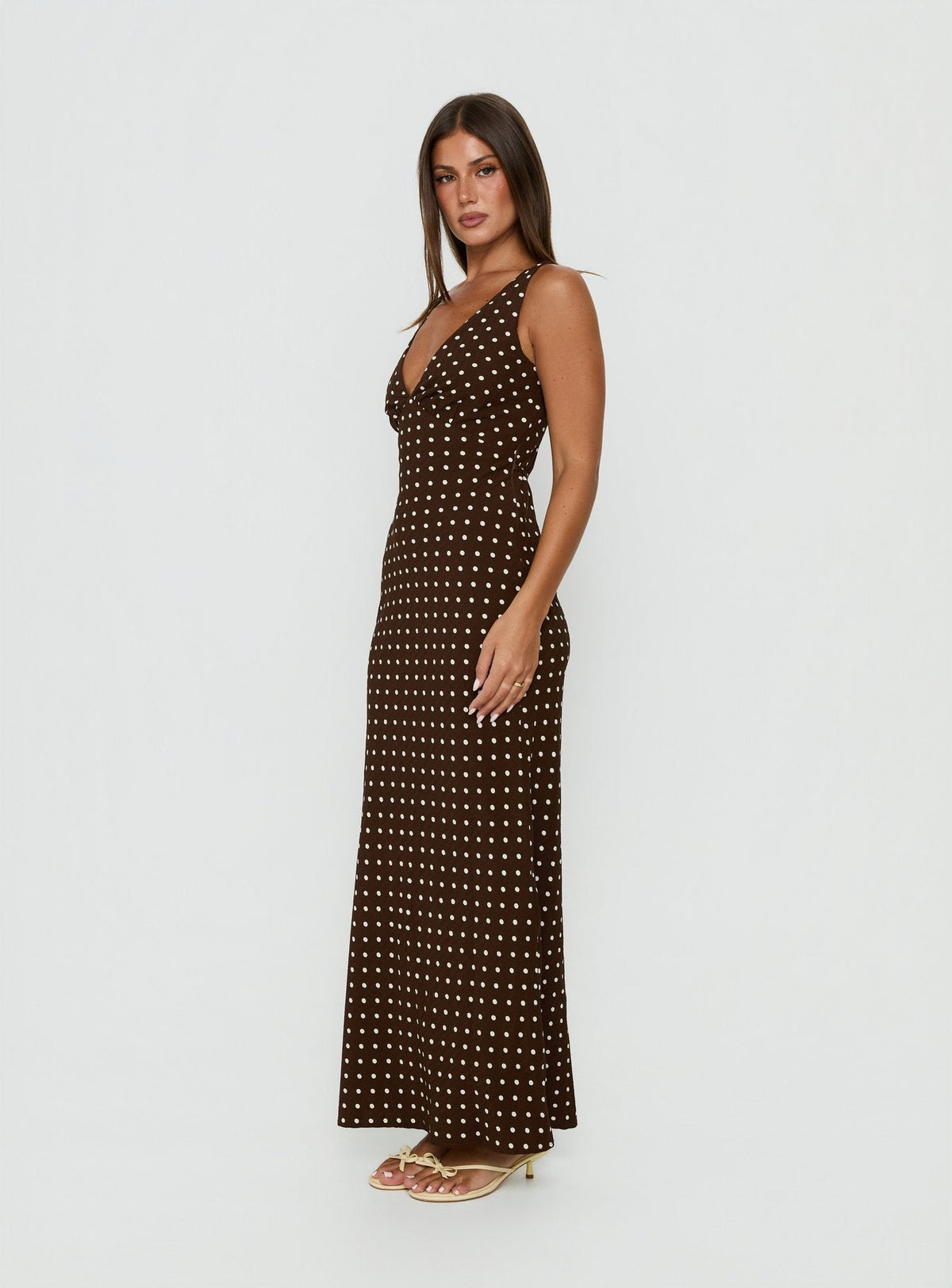 #NOVERA - Vestido Largo Malena Marrón de Lunares -
