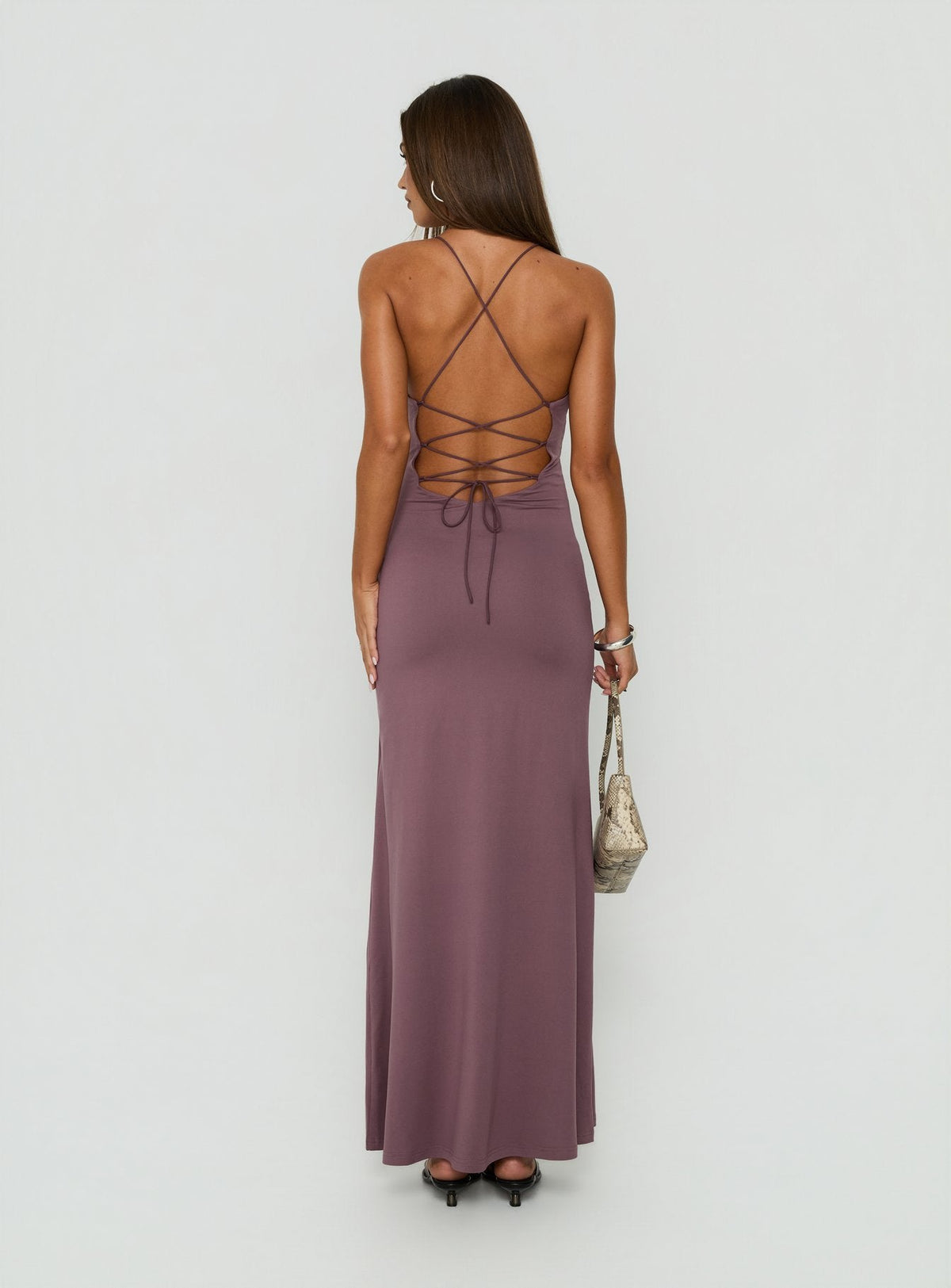 #NOVERA - Vestido Largo Esolda Malva Empolvado Fruncido -
