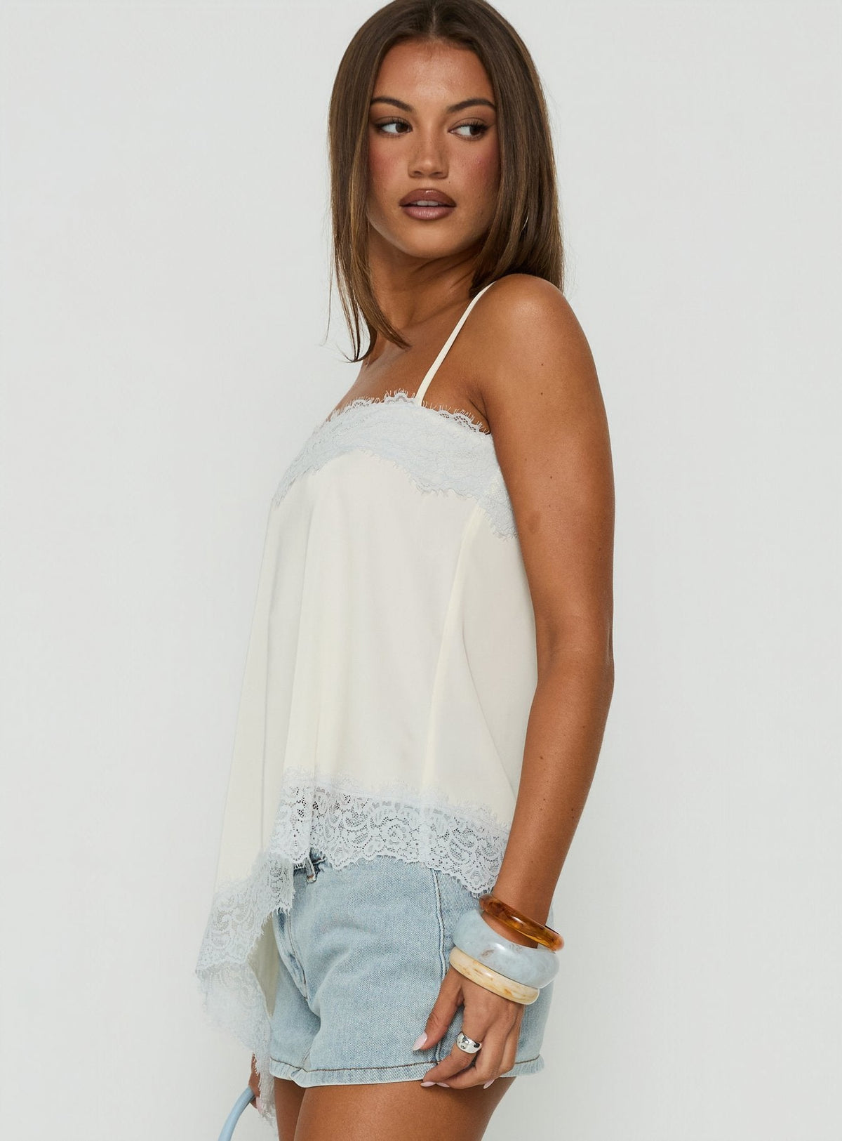 #NOVERA - Top Daesa Crema y Azul Largo de Encaje -