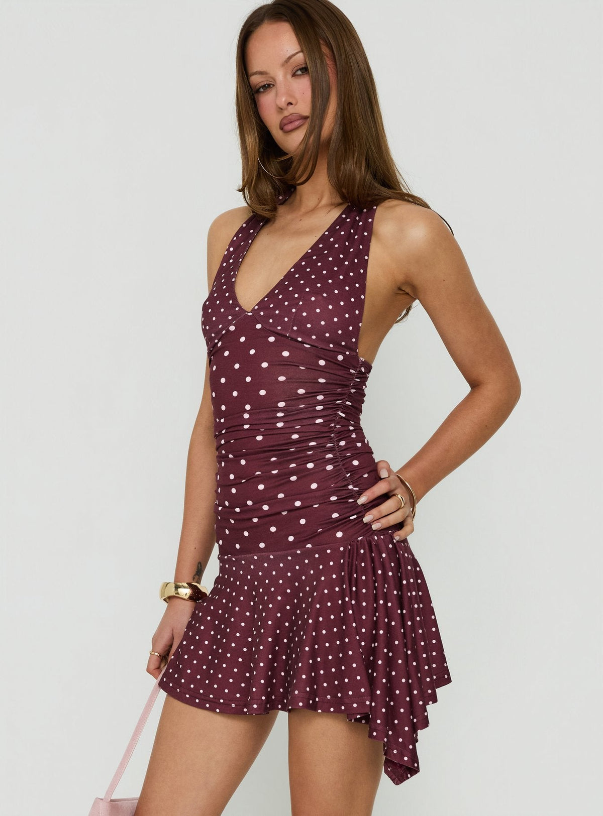 #NOVERA - Vestido Mini Mariellen Ciruela de Lunares Halter -