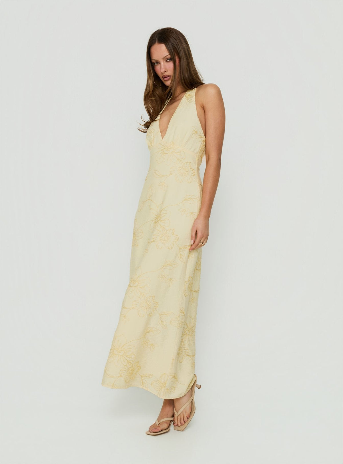 #NOVERA - Vestido Midi Luisella Amarillo de Flores Halter -