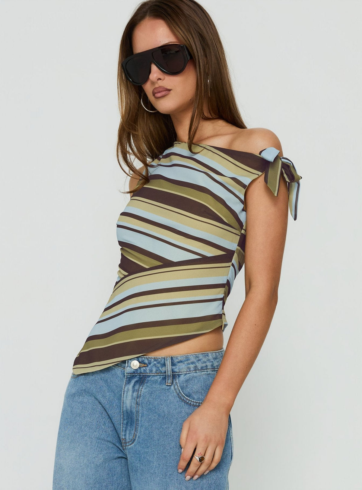 #NOVERA - Top Ambrozia Verde Multicolor de Rayas Asimétrico -