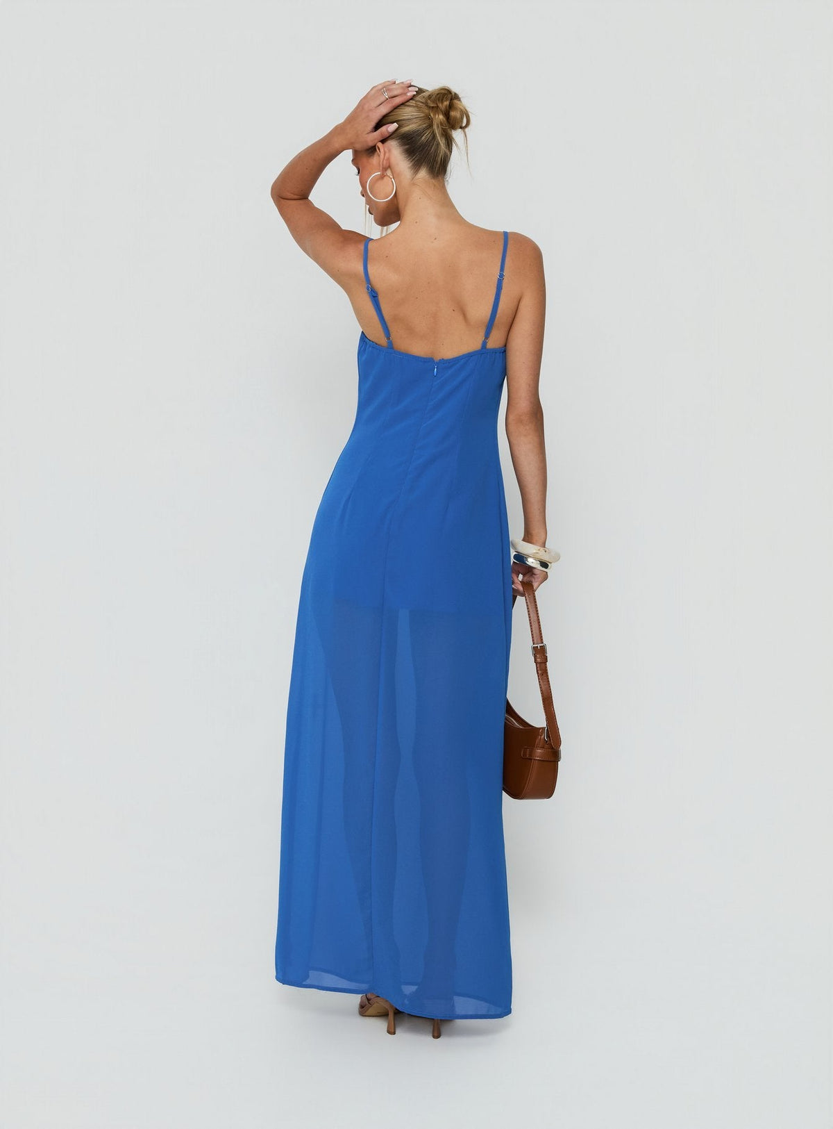 #NOVERA - Vestido Largo Jysela Azul Oscuro con Cuello Drapeado -