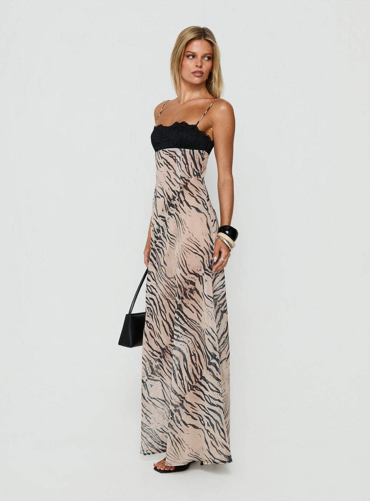 #NOVERA - Vestido Largo Kirstena Animal Print de Gasa de Encaje -