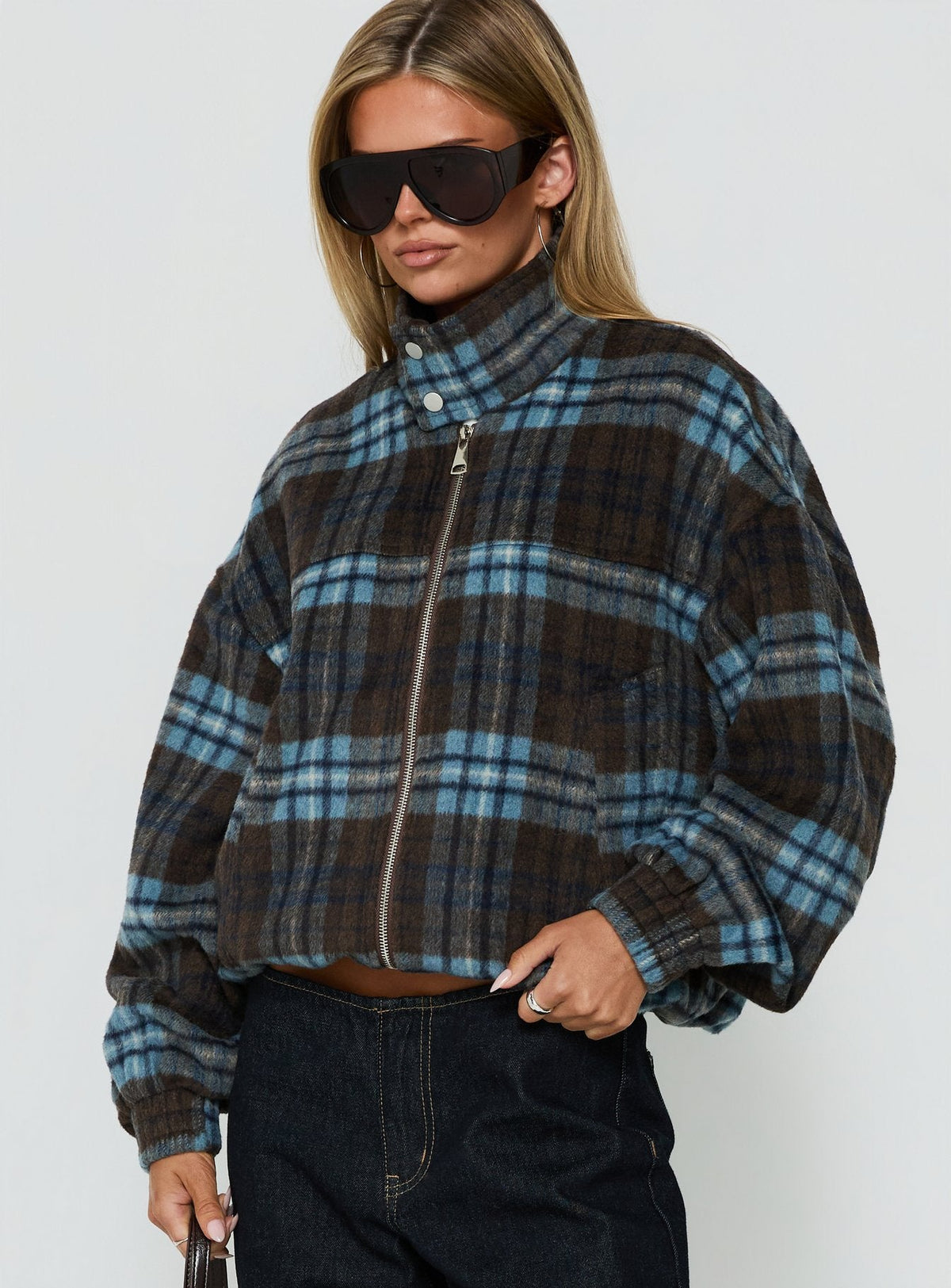 #NOVERA - Chaqueta Bomber Ellissa Azul de Cuadros -