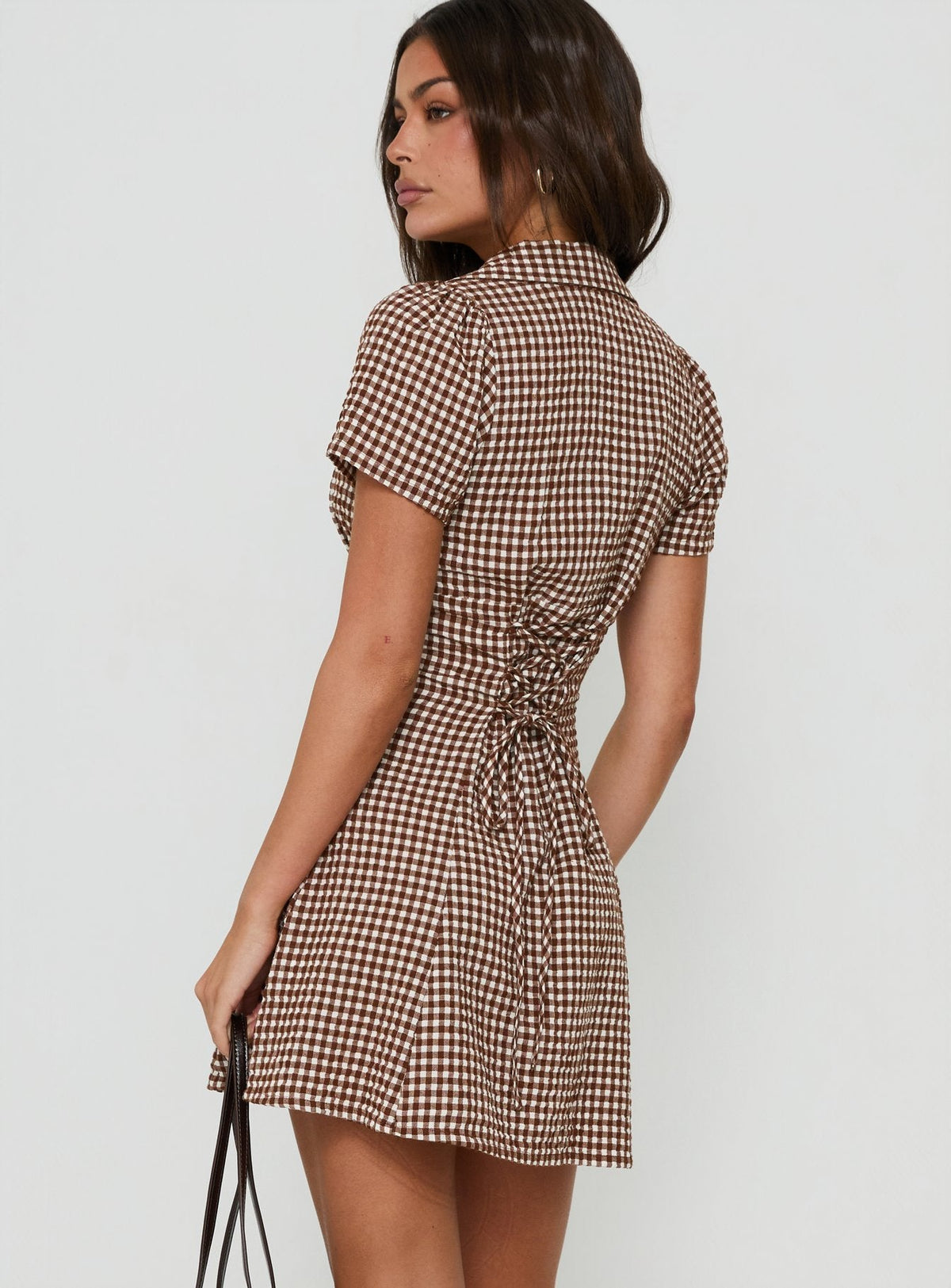 #NOVERA - Vestido Mini Pique Marrón de Vichy con Botones -