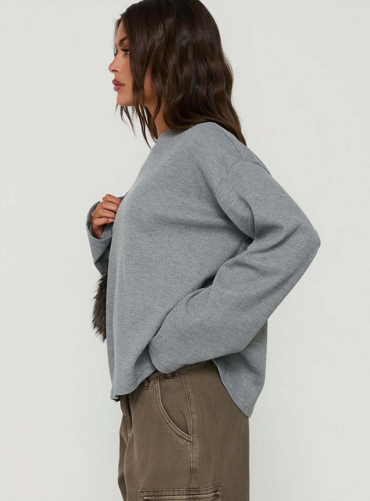 #NOVERA - Top Arlla Gris de Gofre de Manga Larga -