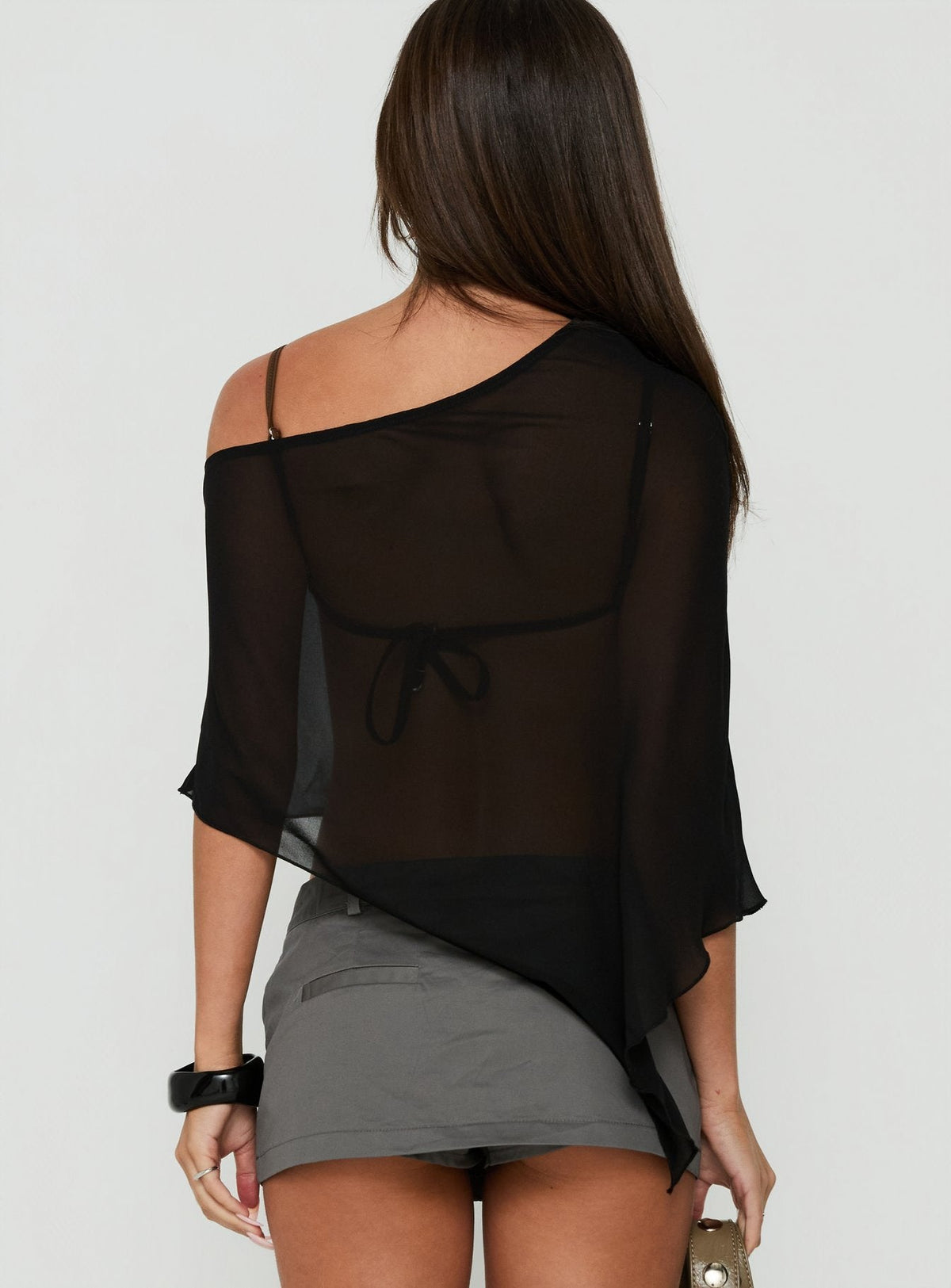 #NOVERA - Top Memento Negro Transparente Asimétrico -