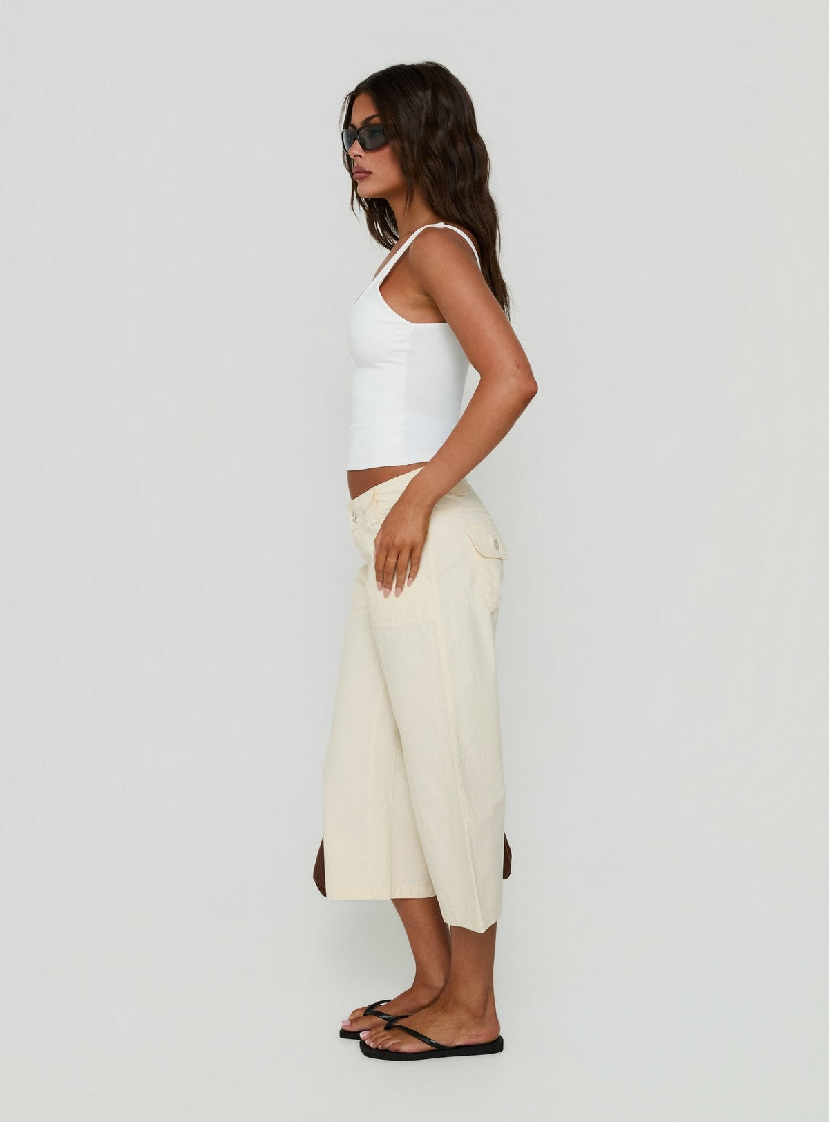 #NOVERA - Pantalón Capri Miska Blanco Roto de Pierna Ancha -