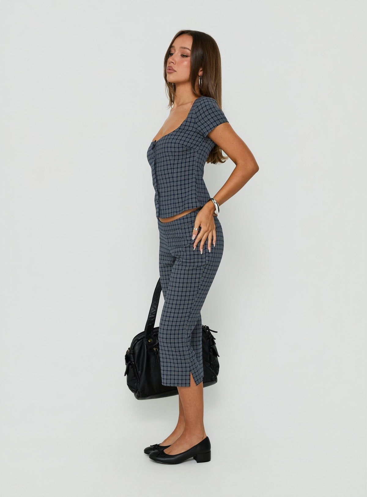 #NOVERA - Pantalón Capri Mayvie Azul Marino de Cuadros -
