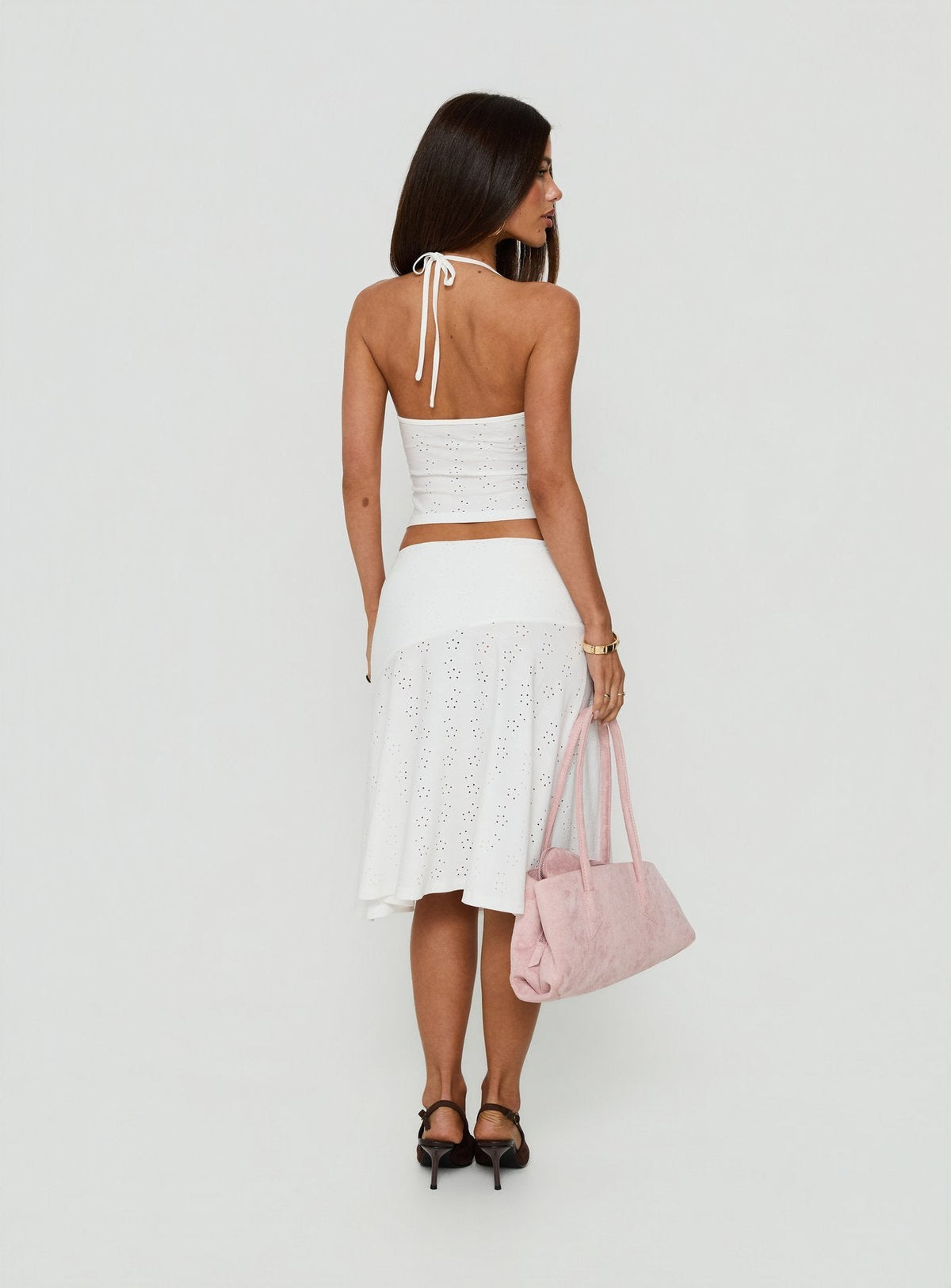 #NOVERA - Falda Midi Opalie Blanca Bordado Asimétrica -