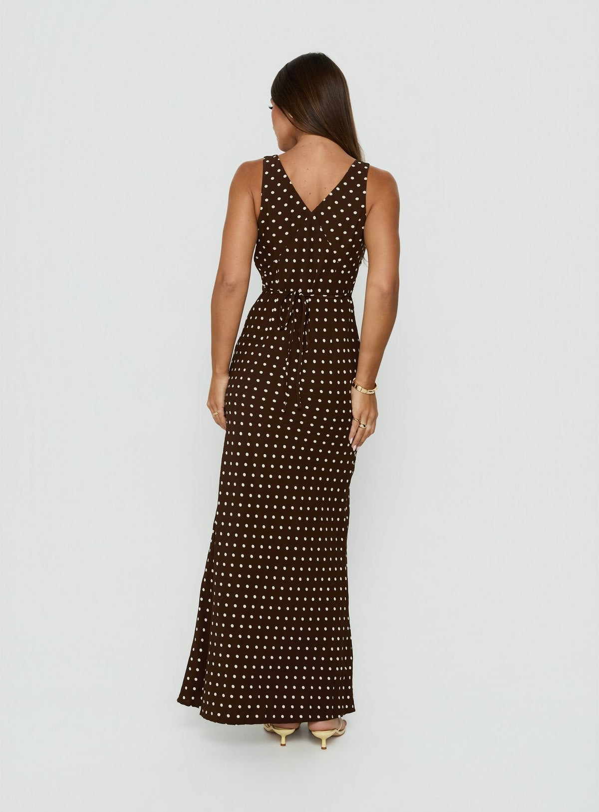 #NOVERA - Vestido Largo Malena Marrón de Lunares -
