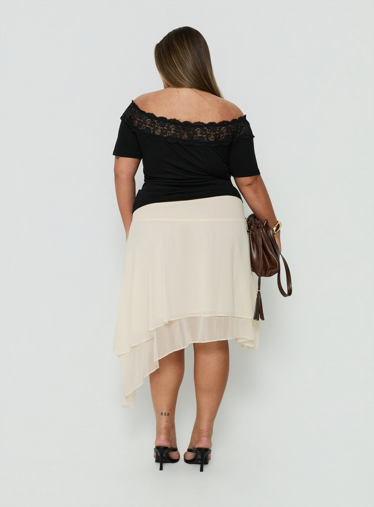 #NOVERA - Falda Midi Ophella Crema con Lazo de Gasa Talla Grande -