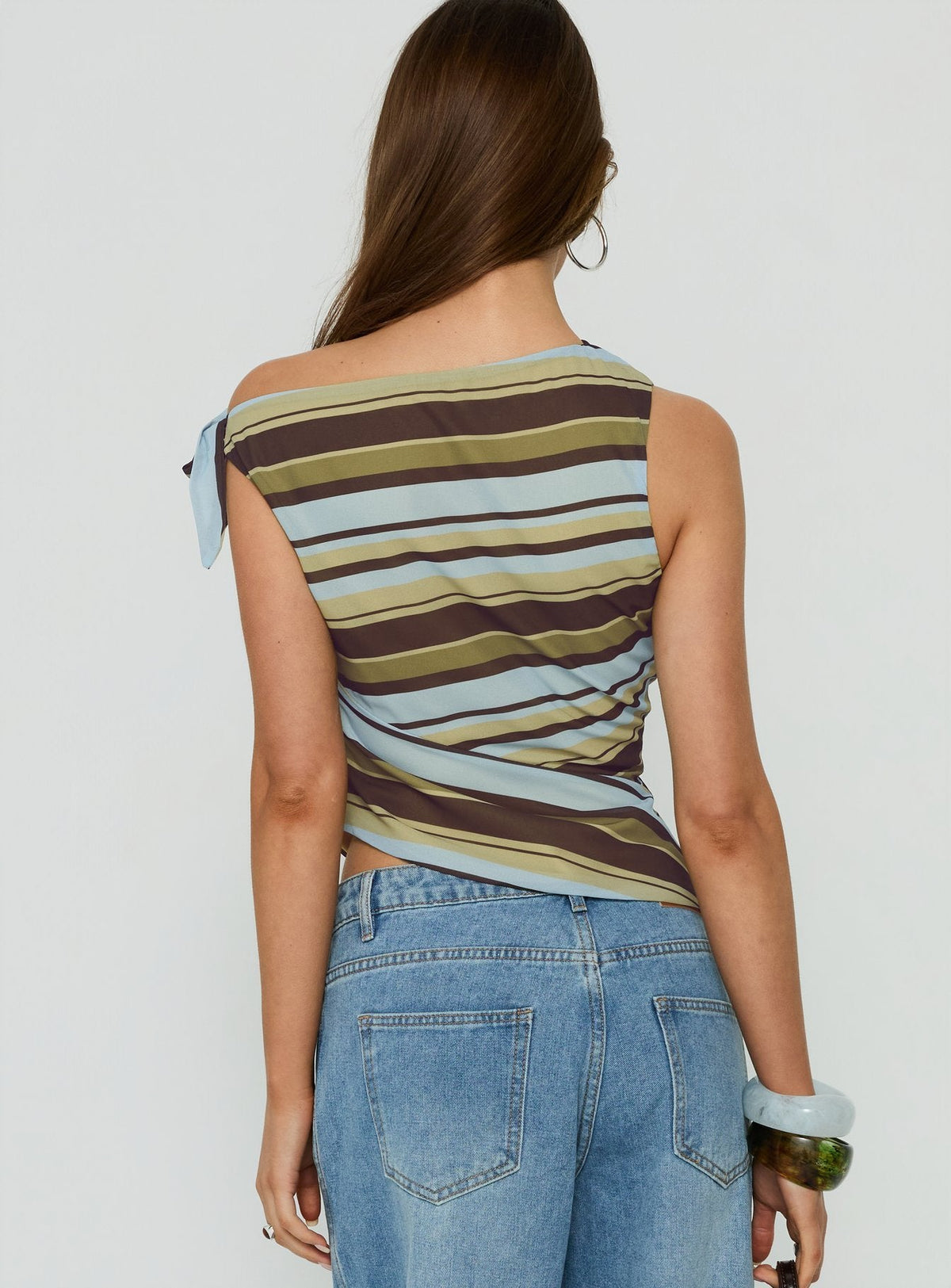 #NOVERA - Top Ambrozia Verde Multicolor de Rayas Asimétrico -