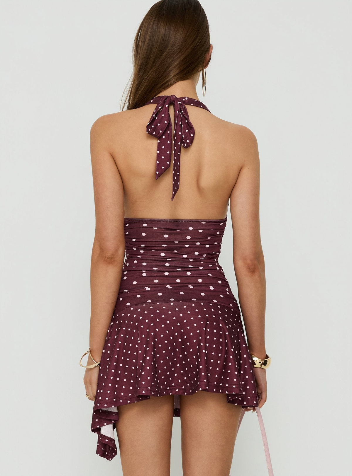 #NOVERA - Vestido Mini Mariellen Ciruela de Lunares Halter -