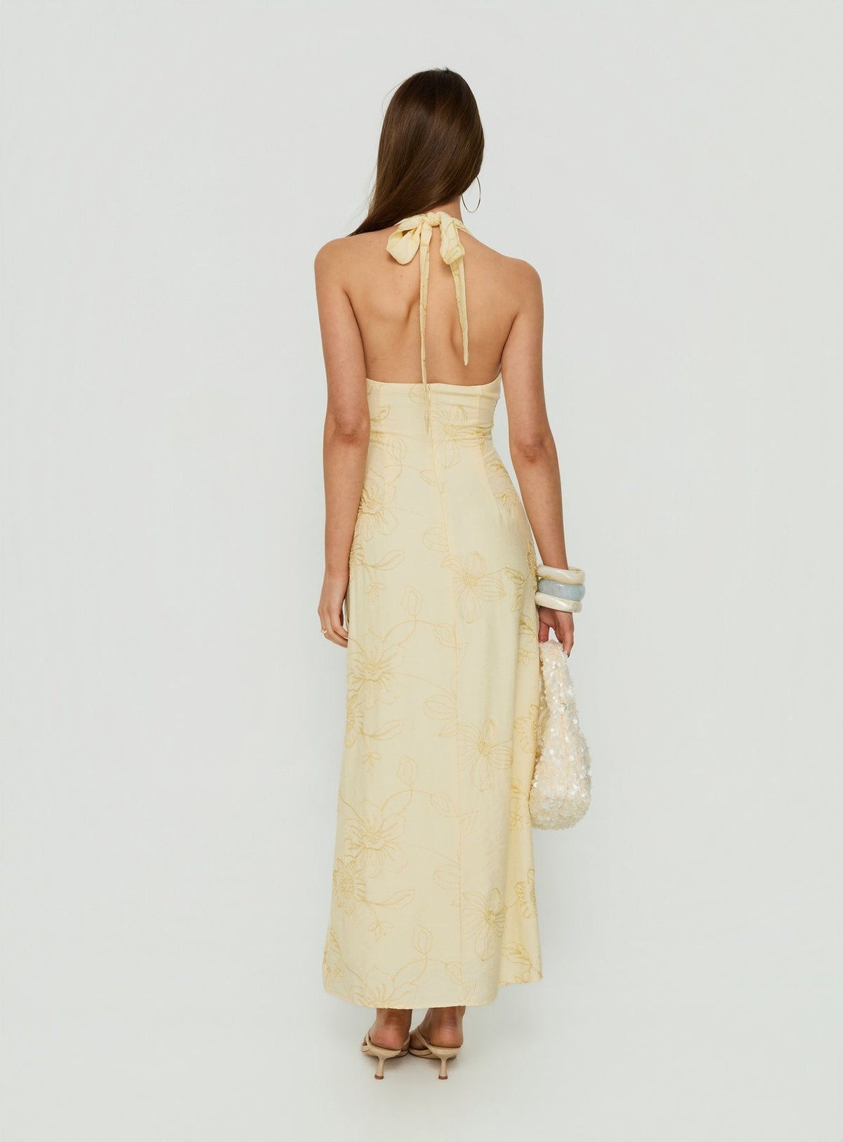 #NOVERA - Vestido Midi Luisella Amarillo de Flores Halter -