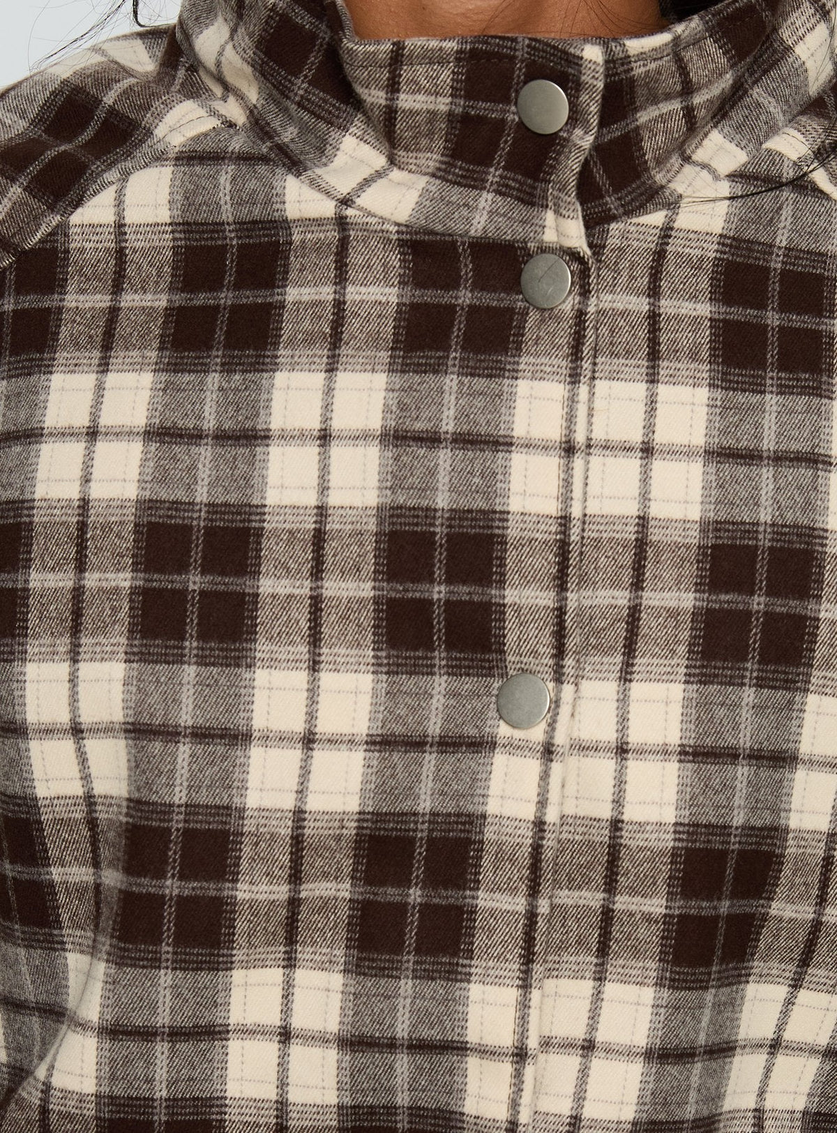 #NOVERA - Chaqueta Khodana Marrón de Cuadros de Cuello Alto con Botones -