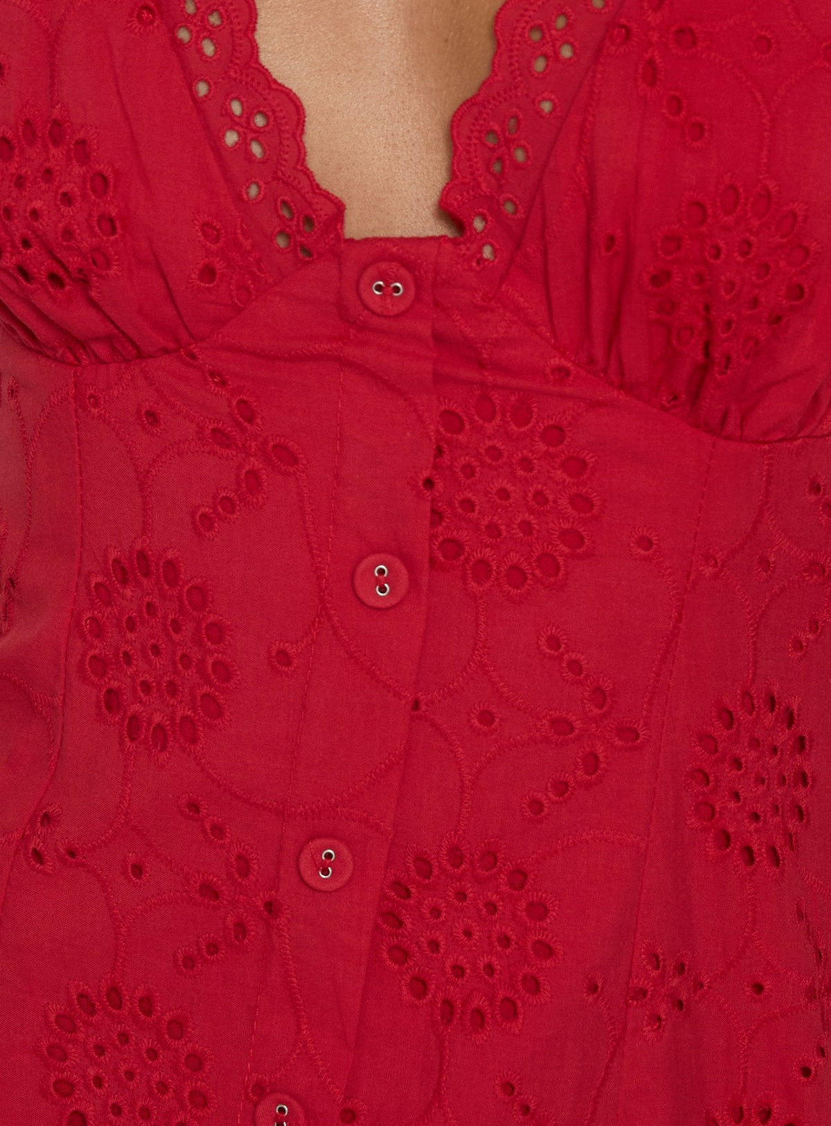 #NOVERA - Vestido Mini Gabbey Anglaise Rojo con Cuello en V -