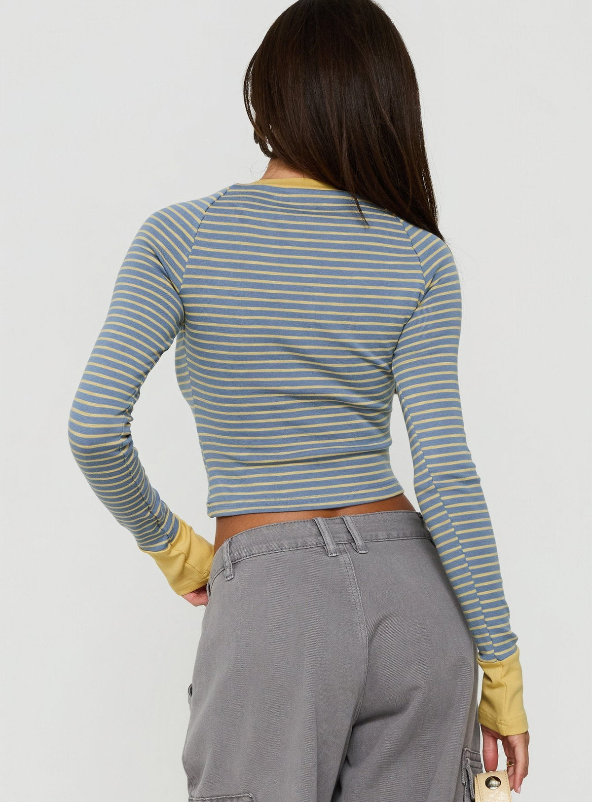 #NOVERA - Top Aeriella Azul y Amarillo de Rayas de Manga Larga Raglan -