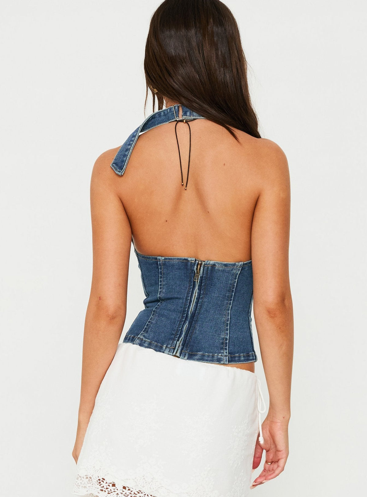 #NOVERA - Top Nandie Azul Oscuro Lavado Denim Halter -