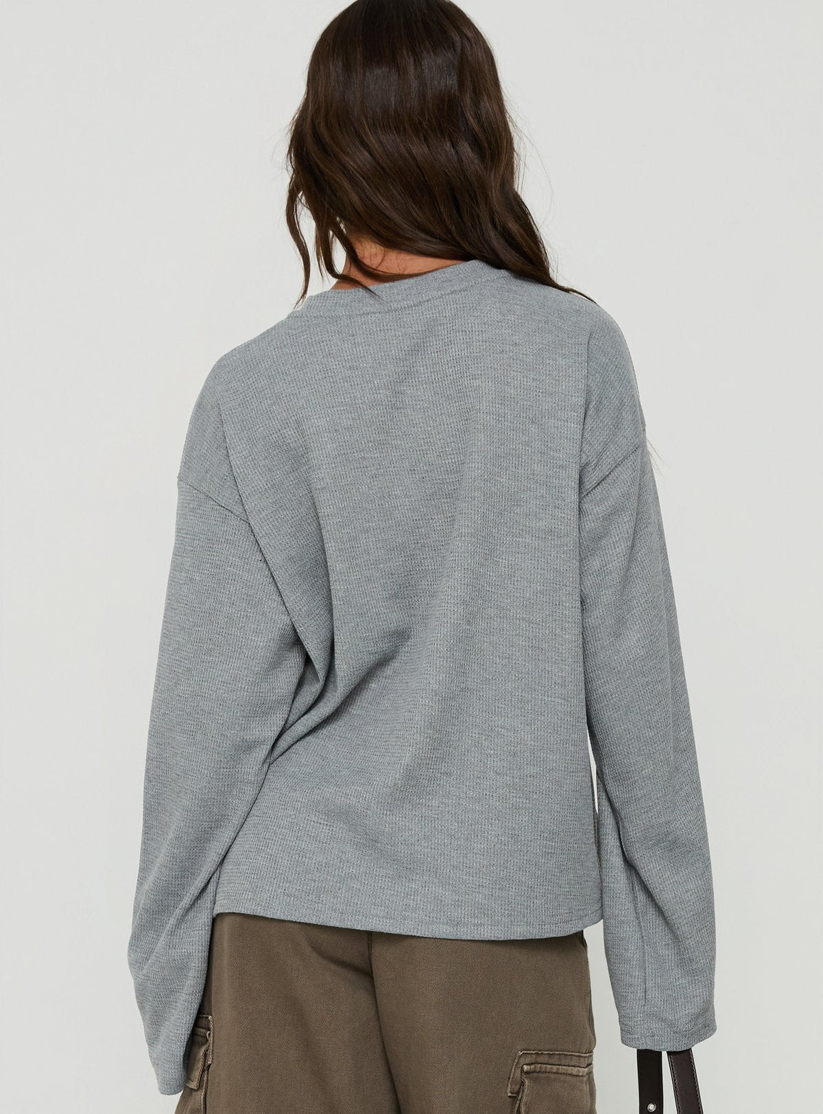 #NOVERA - Top Arlla Gris de Gofre de Manga Larga -