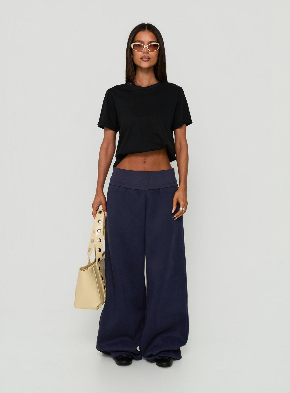 #NOVERA - Pantalón de Chándal Lockie Azul Marino con Cintura Doblada Baggy -