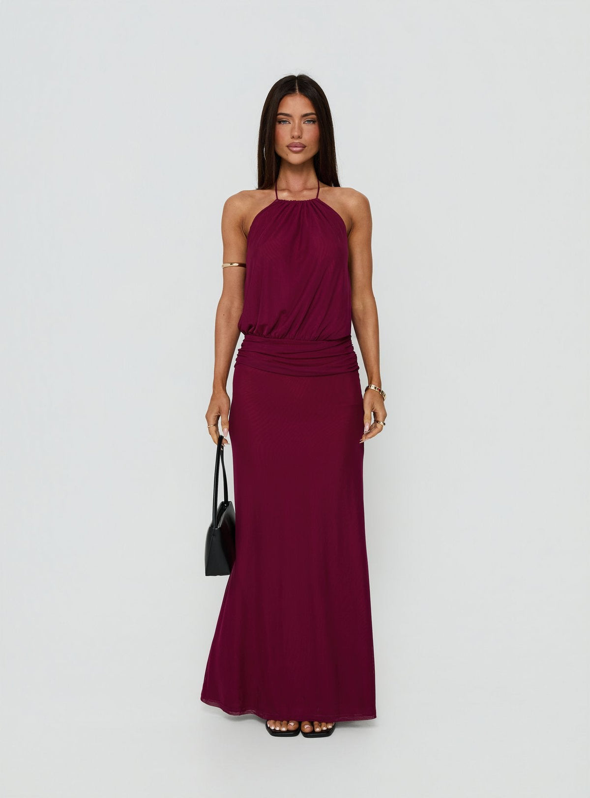 #NOVERA - Vestido Largo Casperina Frambuesa Fruncido Halter -