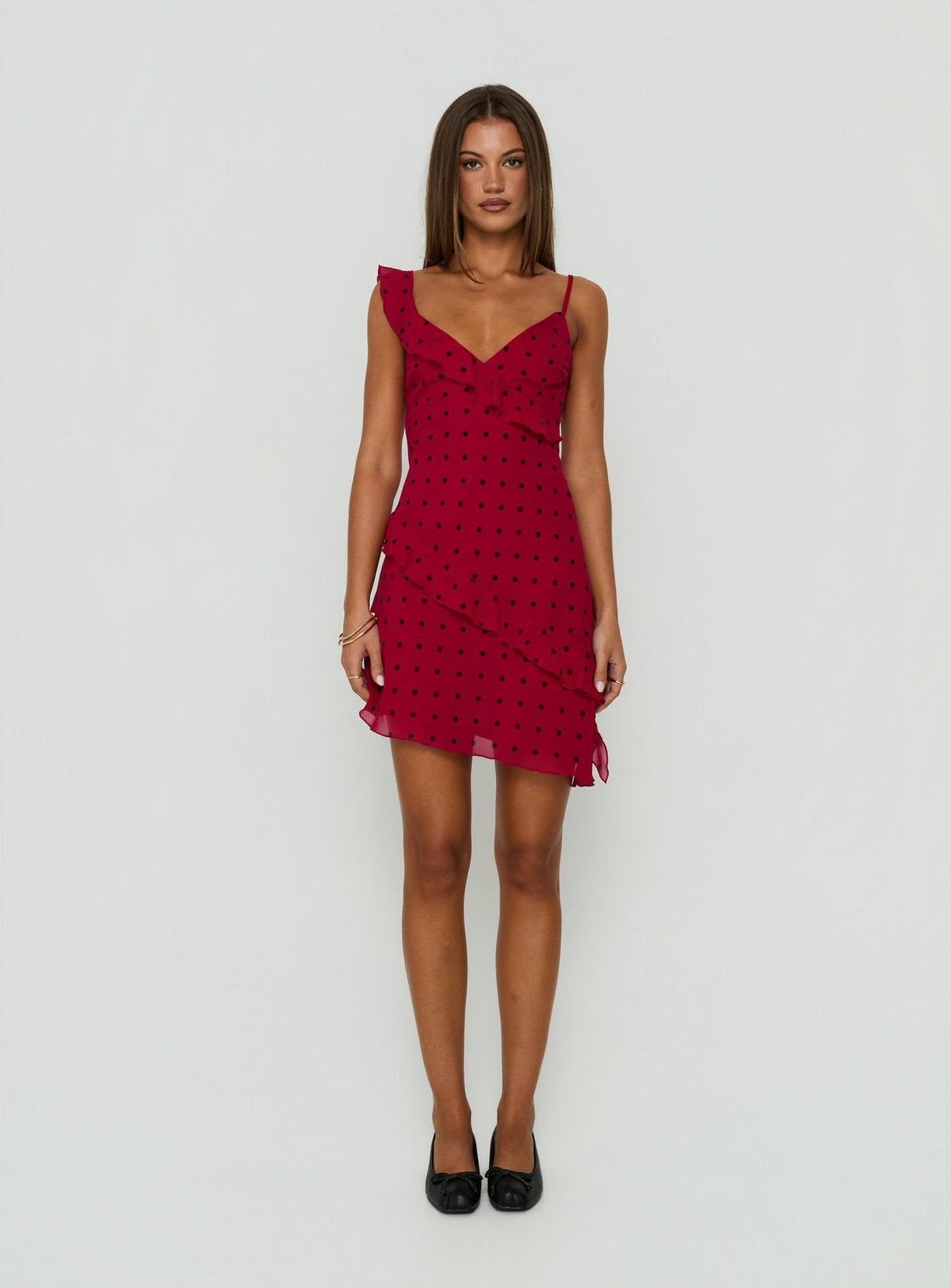 #NOVERA - Vestido Mini Cáceres Rojo de Lunares con Volantes -