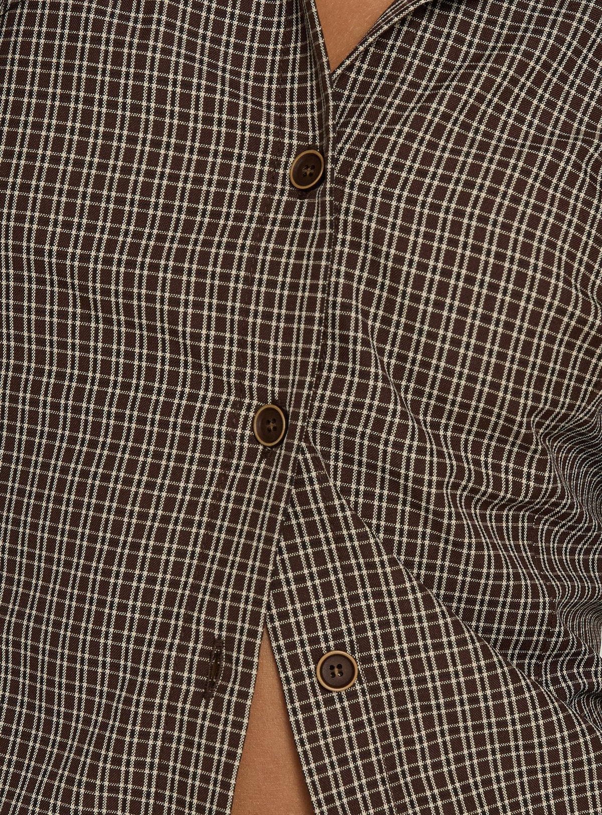 #NOVERA - Camisa Amorah Marrón de Cuadros Ajustada Larga -