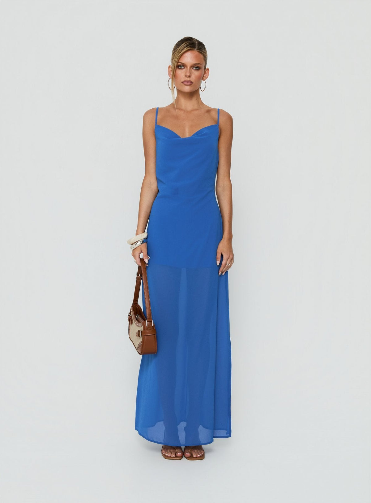 #NOVERA - Vestido Largo Jysela Azul Oscuro con Cuello Drapeado -