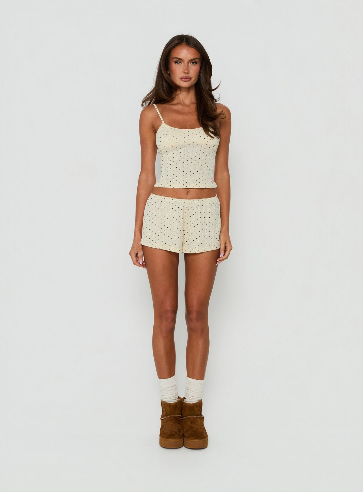#NOVERA - Shorts Greta Crema de Lunares de Punto Calado -