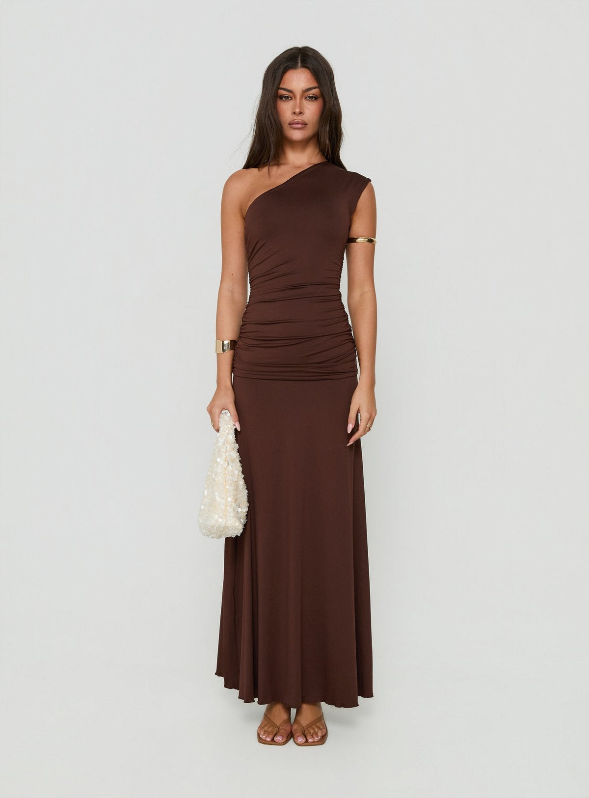 #NOVERA - Vestido Largo Gwenneth Chocolate Asimétrico -