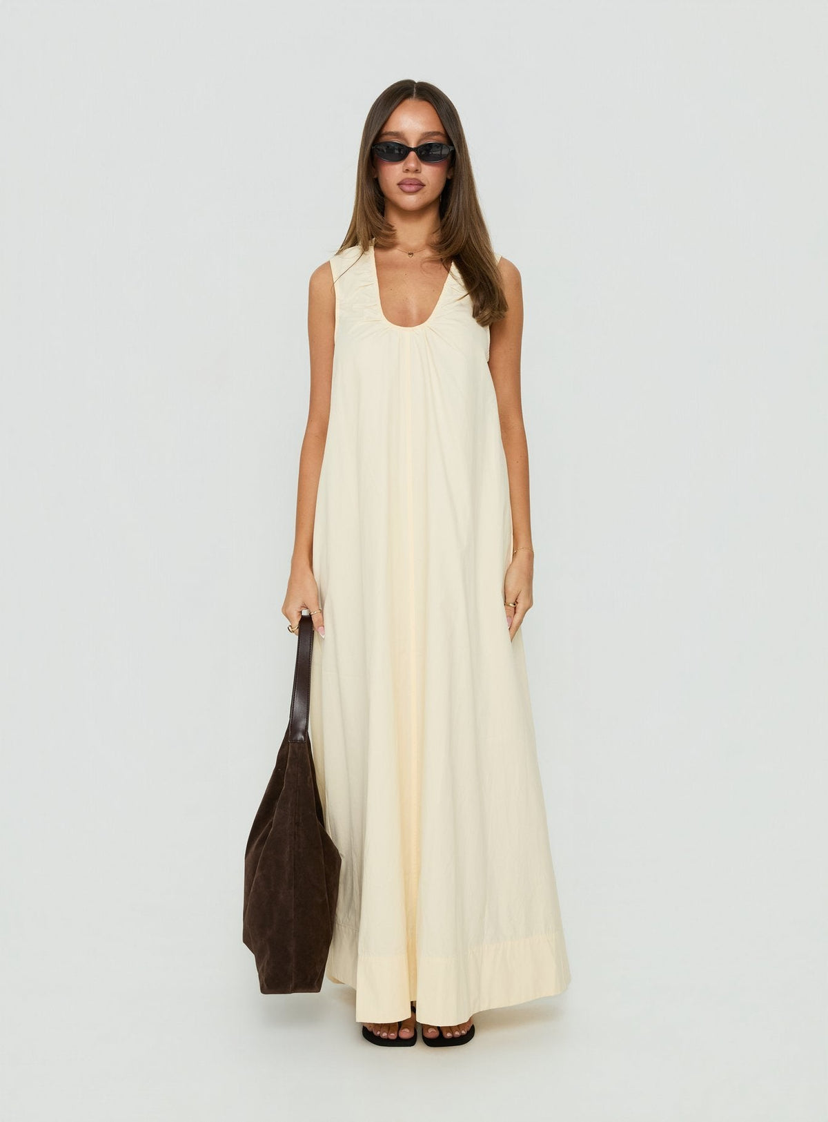 #NOVERA - Vestido Largo Eberta Amarillo Mantequilla Fruncido -