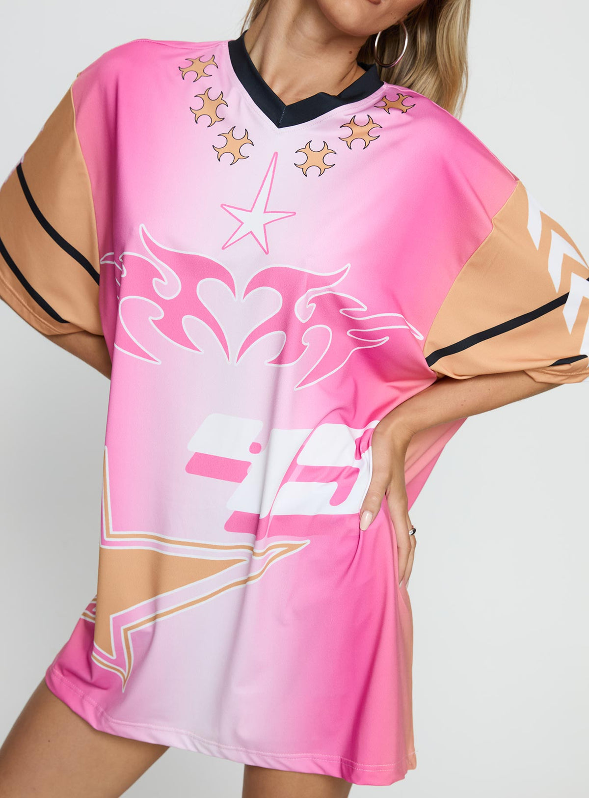 #NOVERA - Top Moto Angel Rosa y Naranja Estampada -