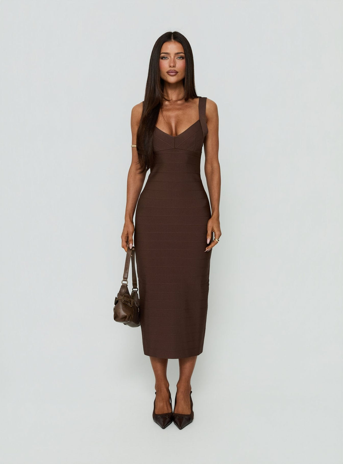 #NOVERA - Vestido Midi Justina Marrón Bandage -